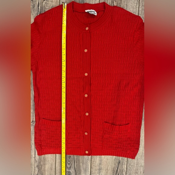 Vintage Separate Scene Red Knit Cardigan approx. M/L shoulder pads/cute buttons - Picture 5 of 10